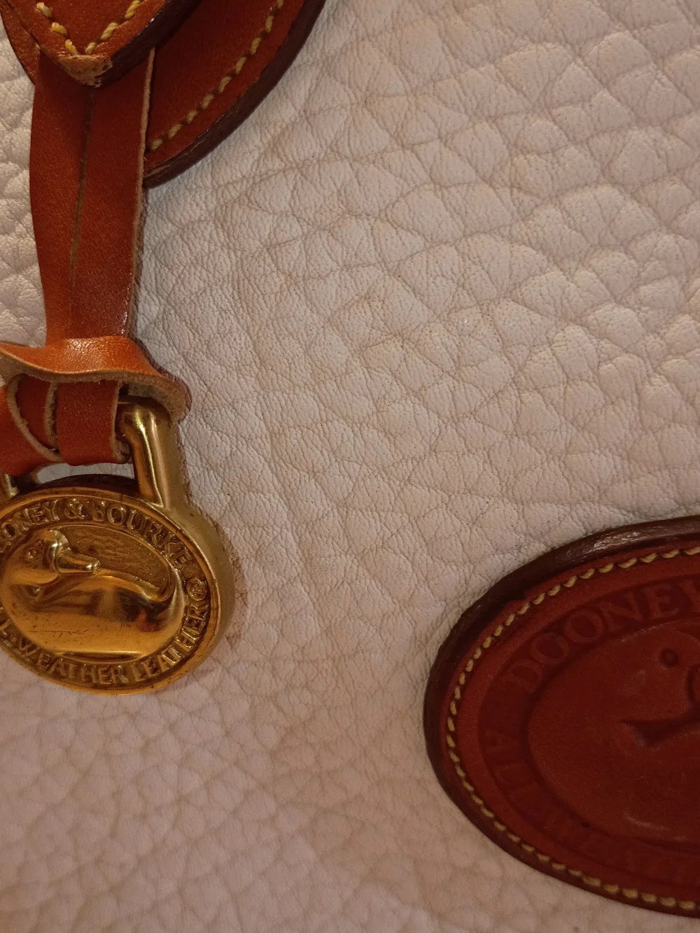 Dooney & Bourke White Pebbled Leather Satchel with Brown Trim